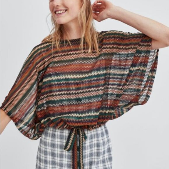 Zara Colorful Chevron Stripe Sheer Batwing Top - Picture 1 of 7